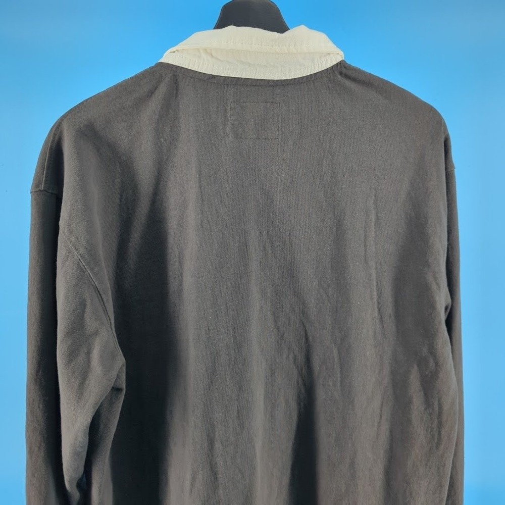 Old Navy Mens Gray Long Sleeve Rugby Shirt White Collar Medium Tall MT - Picture 9 of 11